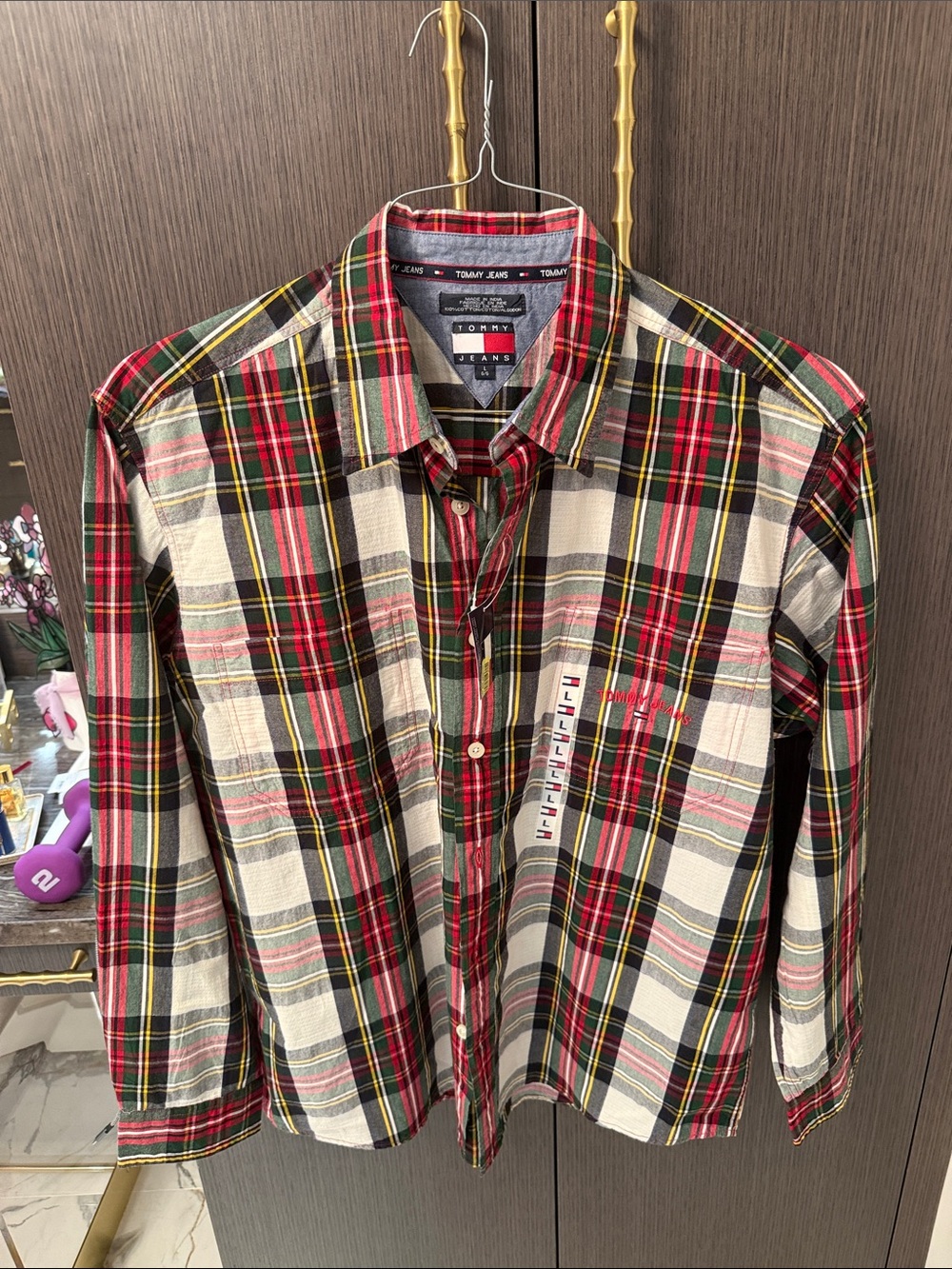 Tommy Hilfiger Red, White & Black Plaid Button-Down Shirt NWT